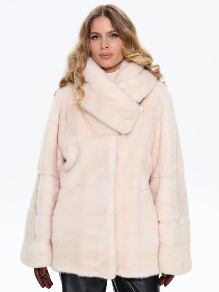 Поперечная женская норковая шуба BRASCHI LS 005, бежевая, размер 40, артикул 34350-6