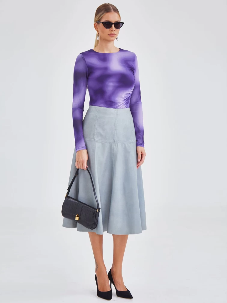 Кожаная юбка годе 14, серо-голубая, размер 46, артикул 85960-5