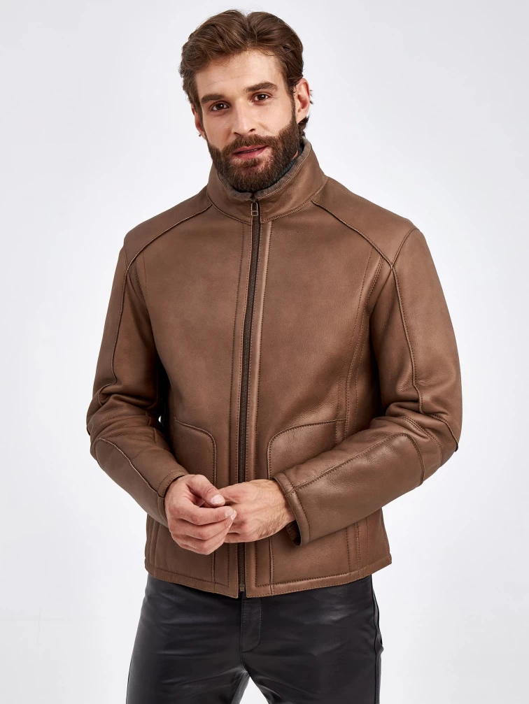 Короткая дубленка для мужчин Джой, бежевая, размер 48, артикул 29390-3