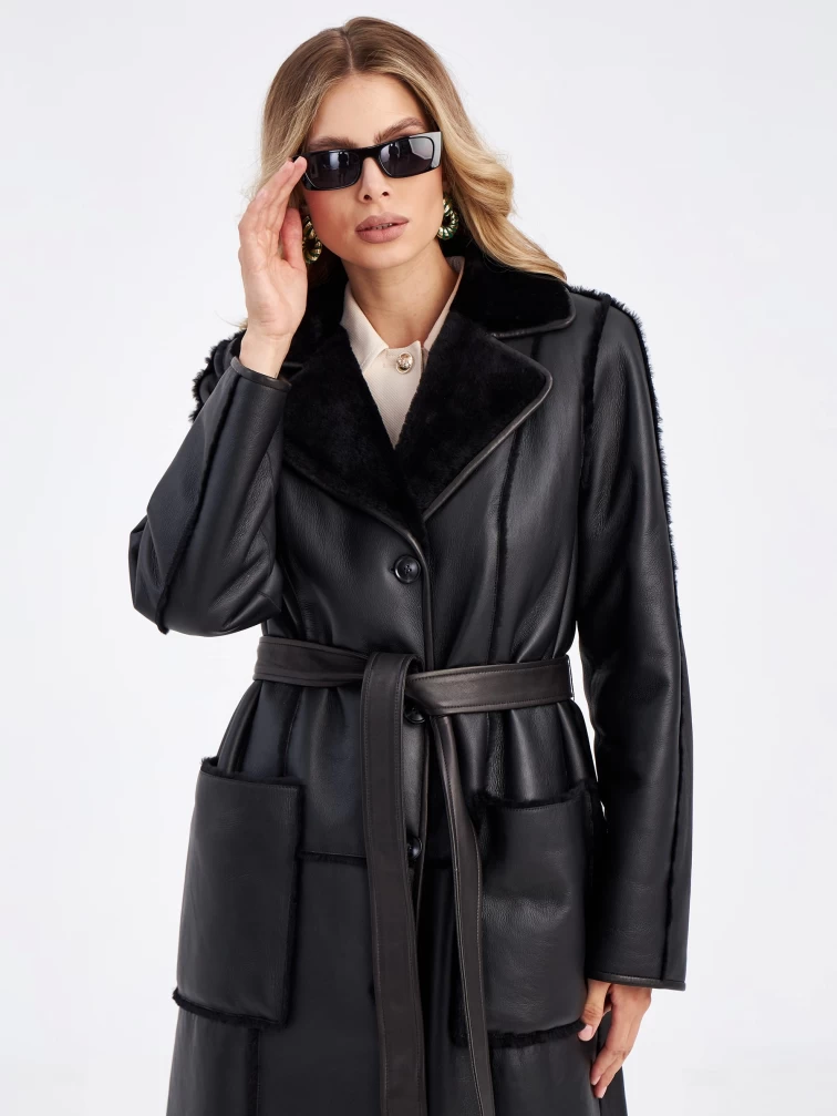 Классическая длинная дубленка премиум класса для женщин 2013н, черная, размер 48, артикул 63230-1