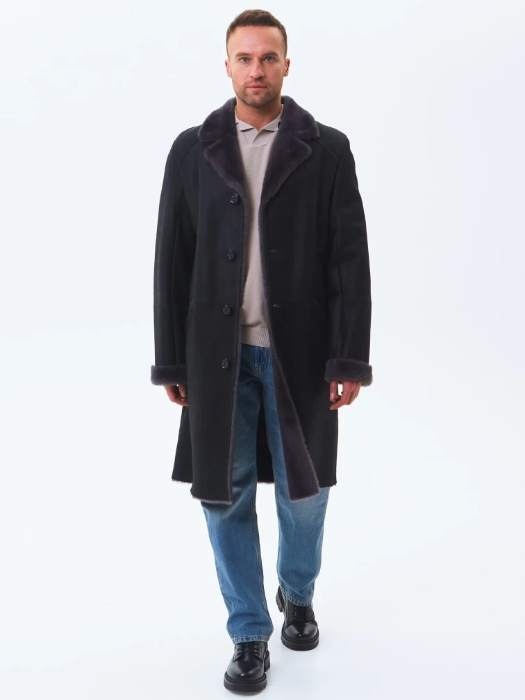 Длинная классическая мужская дубленка премиум класса 407, черная, размер 50, артикул 70440-7