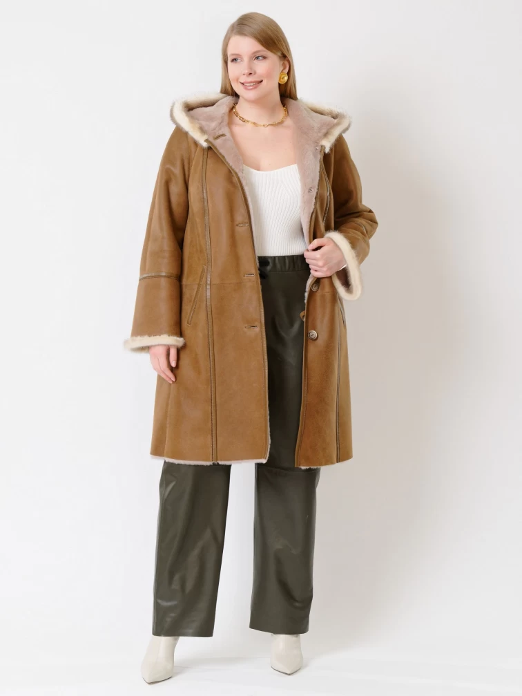 Демисезонный комплект женский: Дубленка 225У + Брюки 06, бежевый/оливковый, р. 50, арт. 111214-0