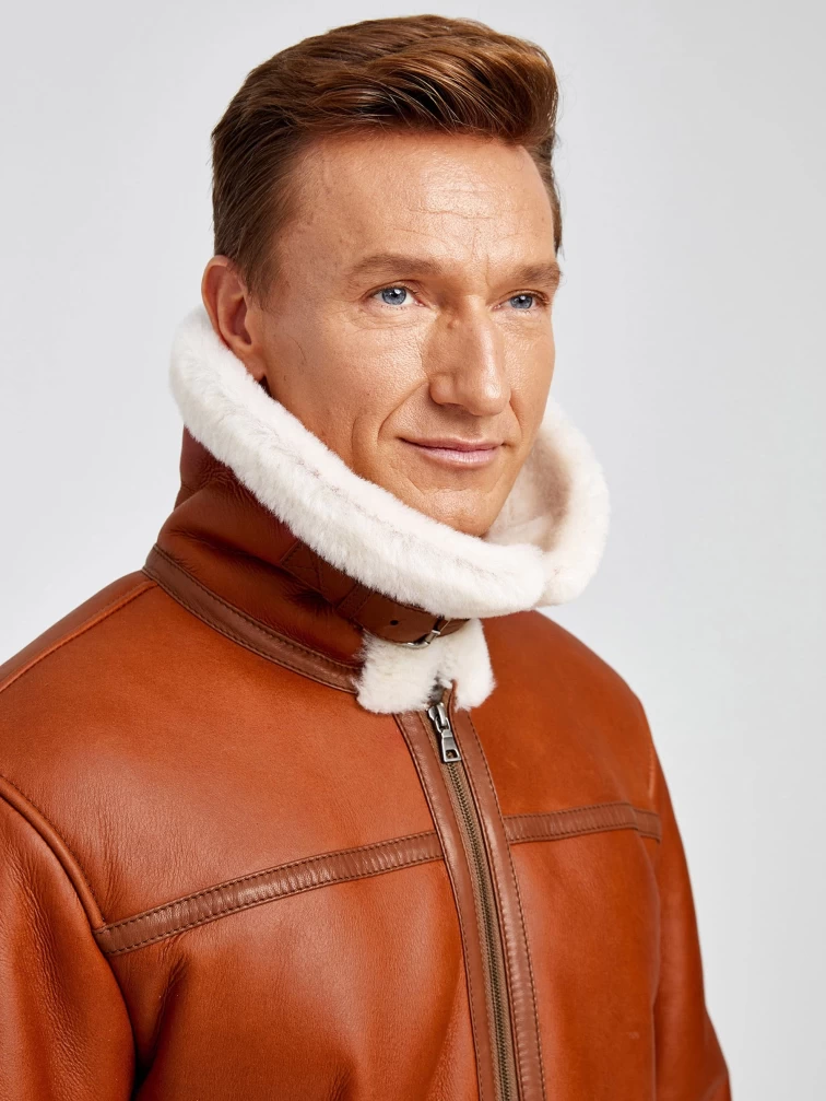 Короткая мужская дубленка пилот премиум класса 430, коньячная, размер 52, артикул 70771-6