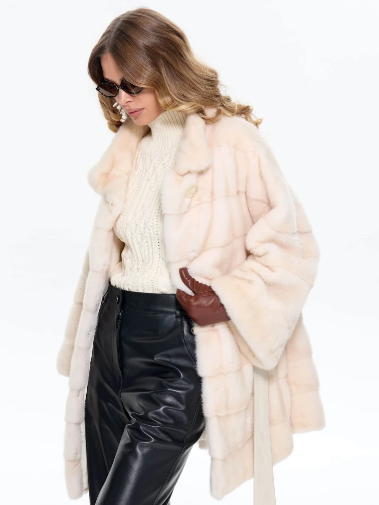 Короткая бежевая норковая женская шуба MANAKAS 2524, размер 44, артикул 34460-7