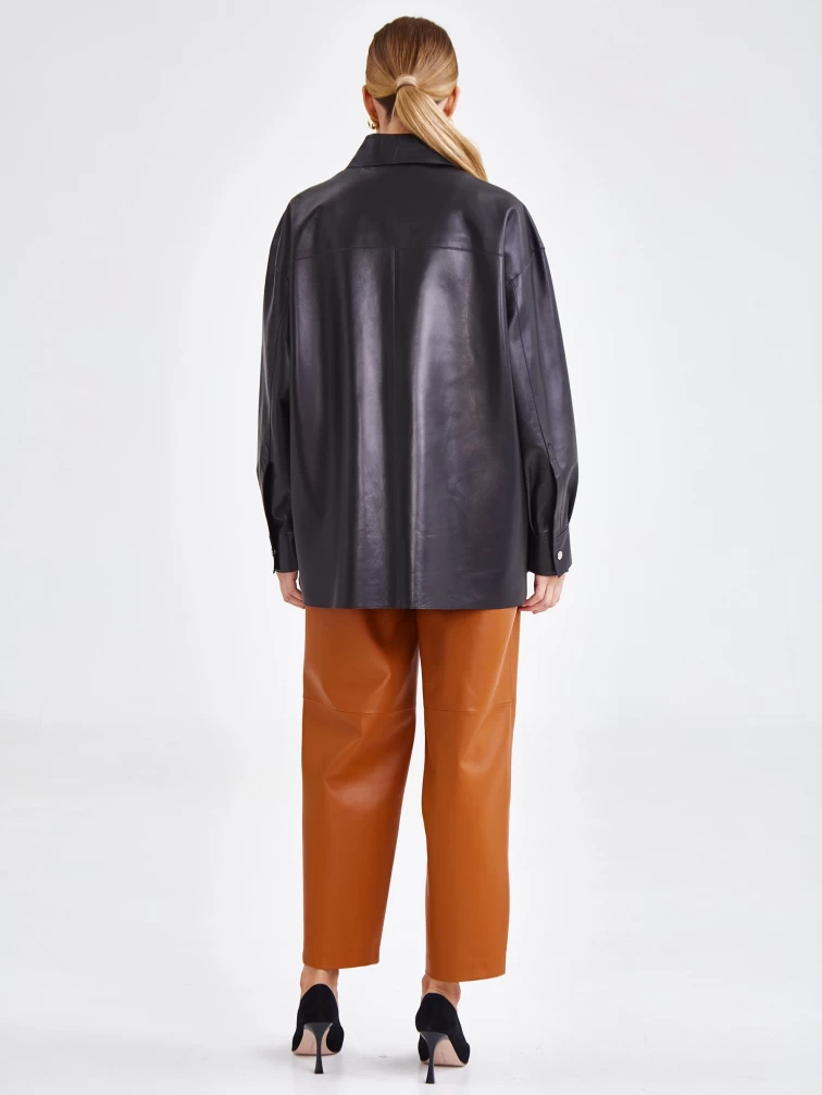 Кожаная женская куртка на молнии премиум класса 03, черная, размер 44, артикул 24750-3