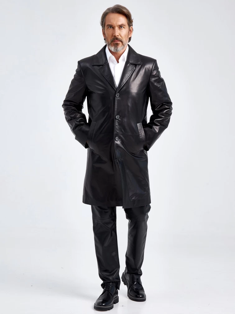 Мужской кожаный тренч премиум класса 2010-11, черный, размер 48, артикул 29050-3