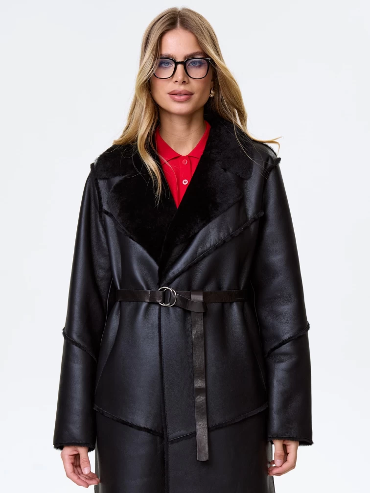 Длинная классическая женская дубленка премиум класса 2054, черная, размер 48, артикул 64170-0