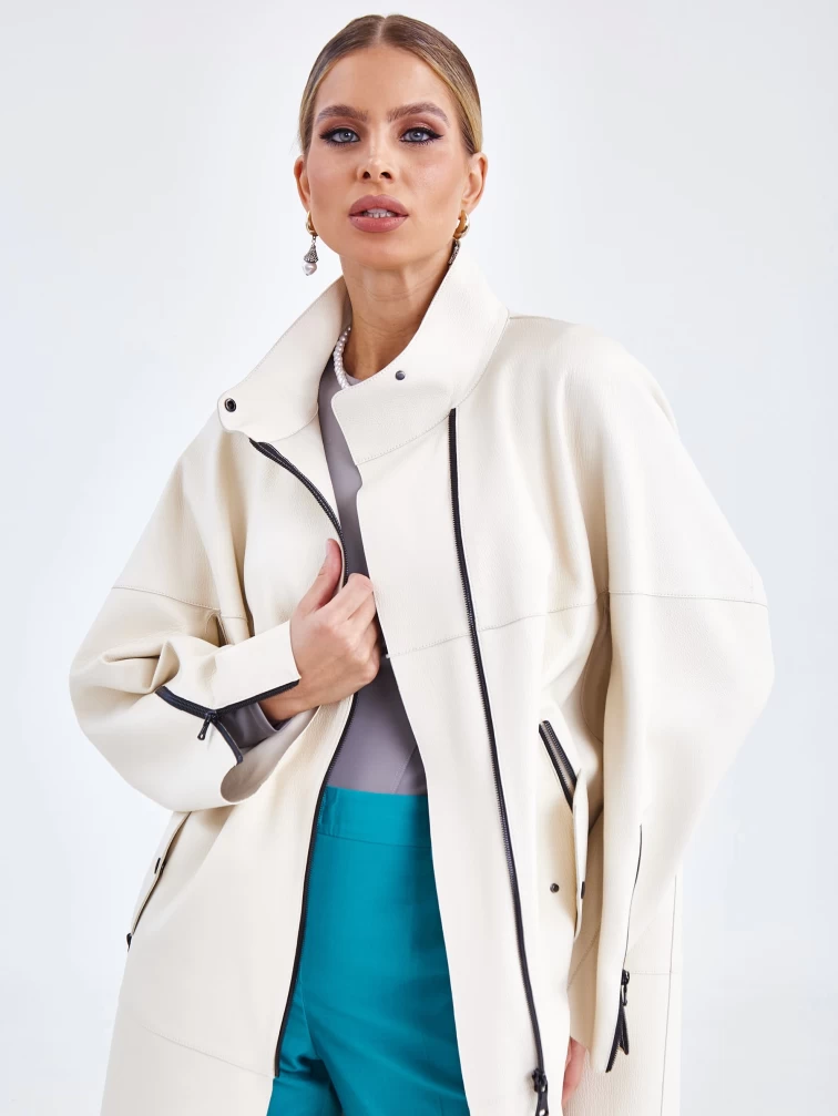 Женский кожаный плащ на молнии премиум класса 3041, белый, размер 48, артикул 91901-5