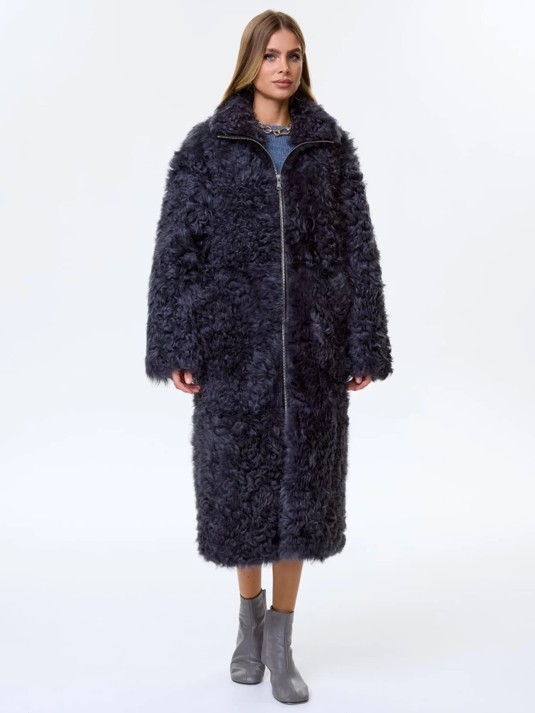 Длинное женское пальто из натуральной овчины тиградо премиум класса 2025, темно-серое, размер 44, артикул 64430-2