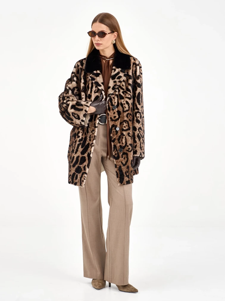 Короткая женская дубленка с норкой 2084, бежевая, размер 46, артикул 64970-1