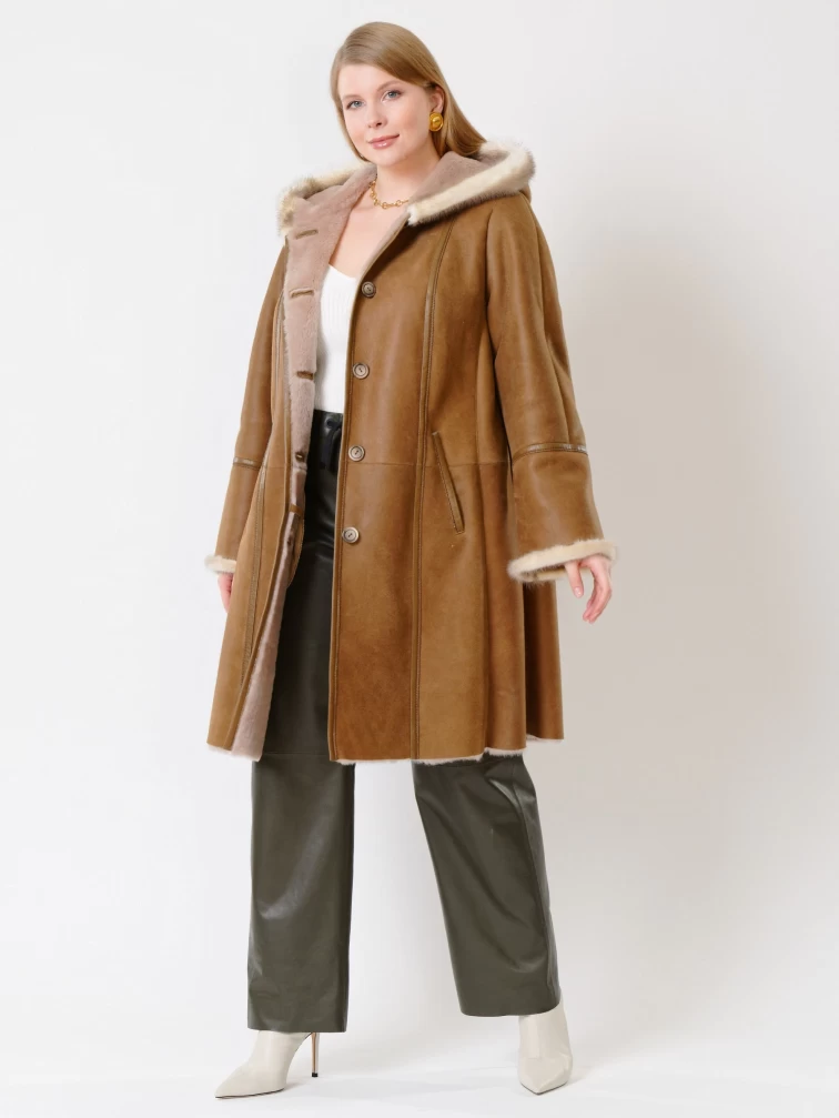 Демисезонный комплект женский: Дубленка 225У + Брюки 06, бежевый/оливковый, р. 50, арт. 111214-6