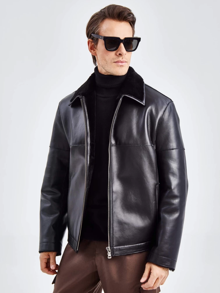 Короткая мужская дубленка премиум класса 140(пр), черная, размер 52, артикул 71420-0