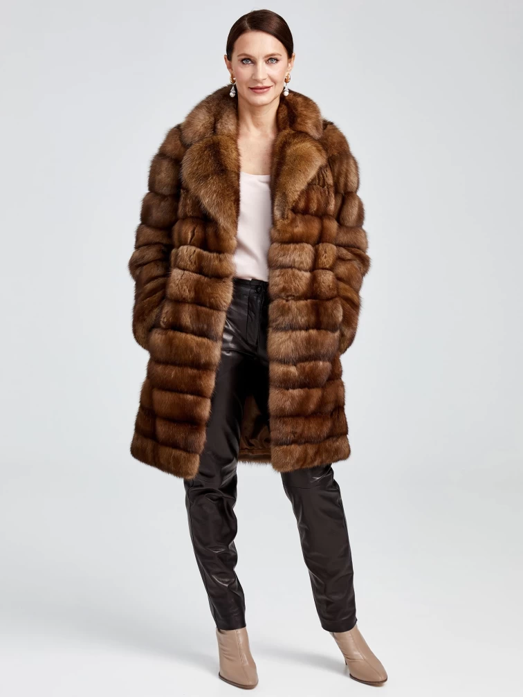 Шуба из меха соболя женская Лола, коричневая, размер 44, артикул 19160-6