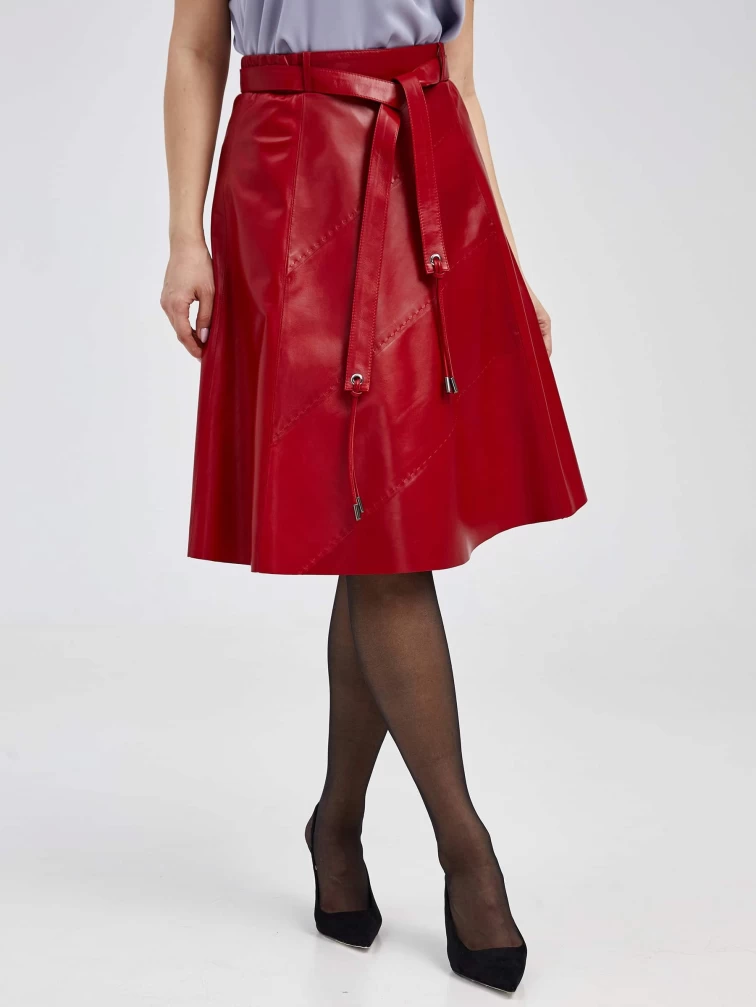 Кожаная расклешенная юбка из натуральной кожи 01рс, красная, размер 52, артикул 85141-1