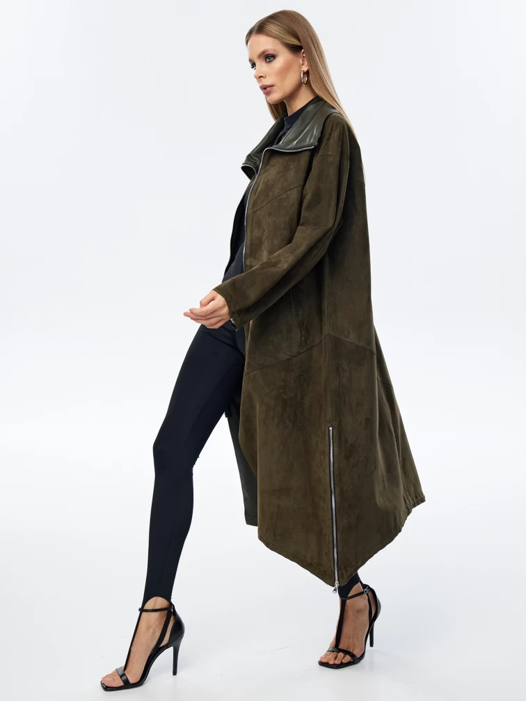 Женский длинный замшевый плащ оверсайз премиум класса 3061з, хаки, размер 50, артикул 23600-5