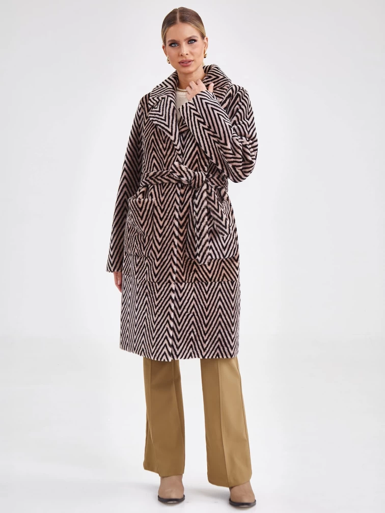 Двусторонняя женская дубленка премиум класса 2019, бежевая, размер 50, артикул 61210-5