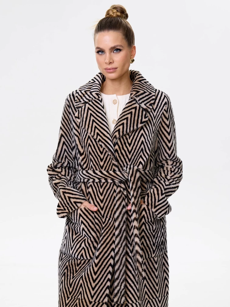 Двусторонняя женская дубленка с воротником из меха норки премиум класса 2003, бежевая, размер 48, артикул 62461-3