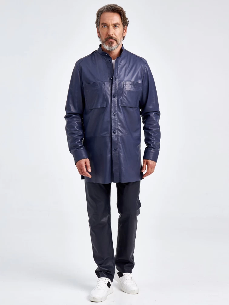 Рубашка из натуральной кожи премиум класса для мужчин 01, синяя, размер 48, артикул 130020-3