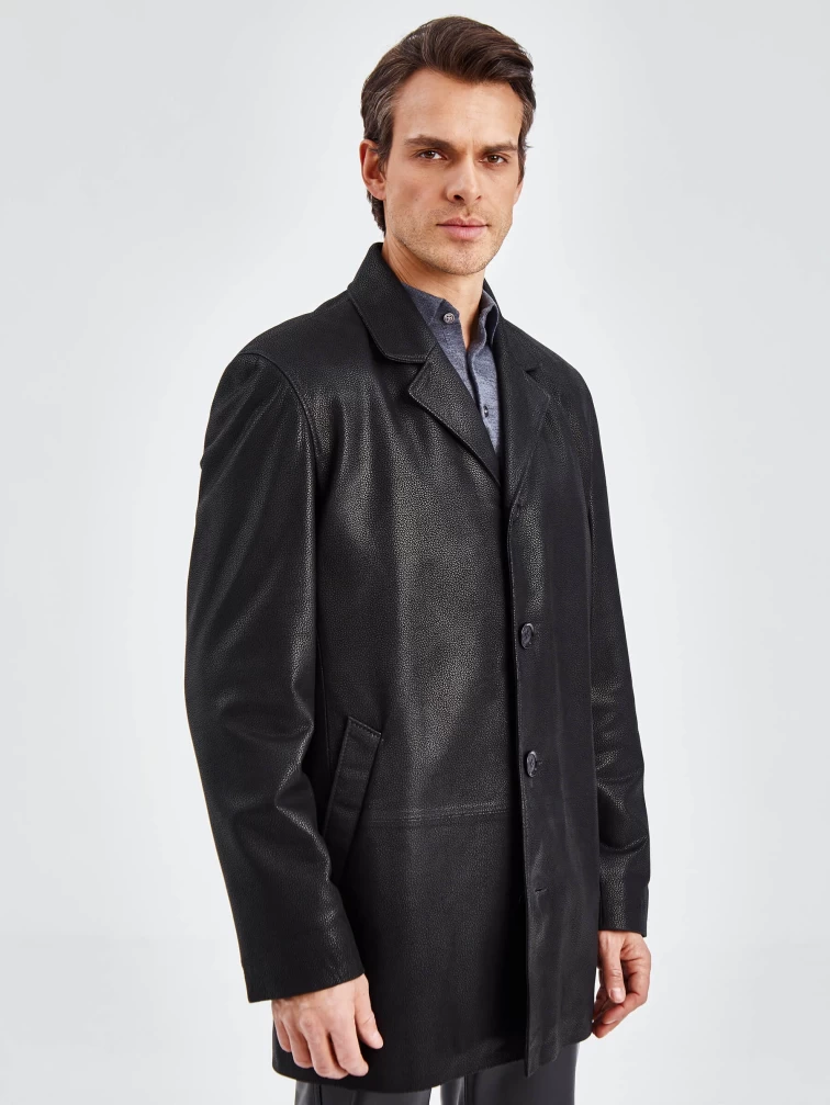 Кожаный пиджак мужской премиум класса 21/1, черный DS, размер 64, артикул 29040-3