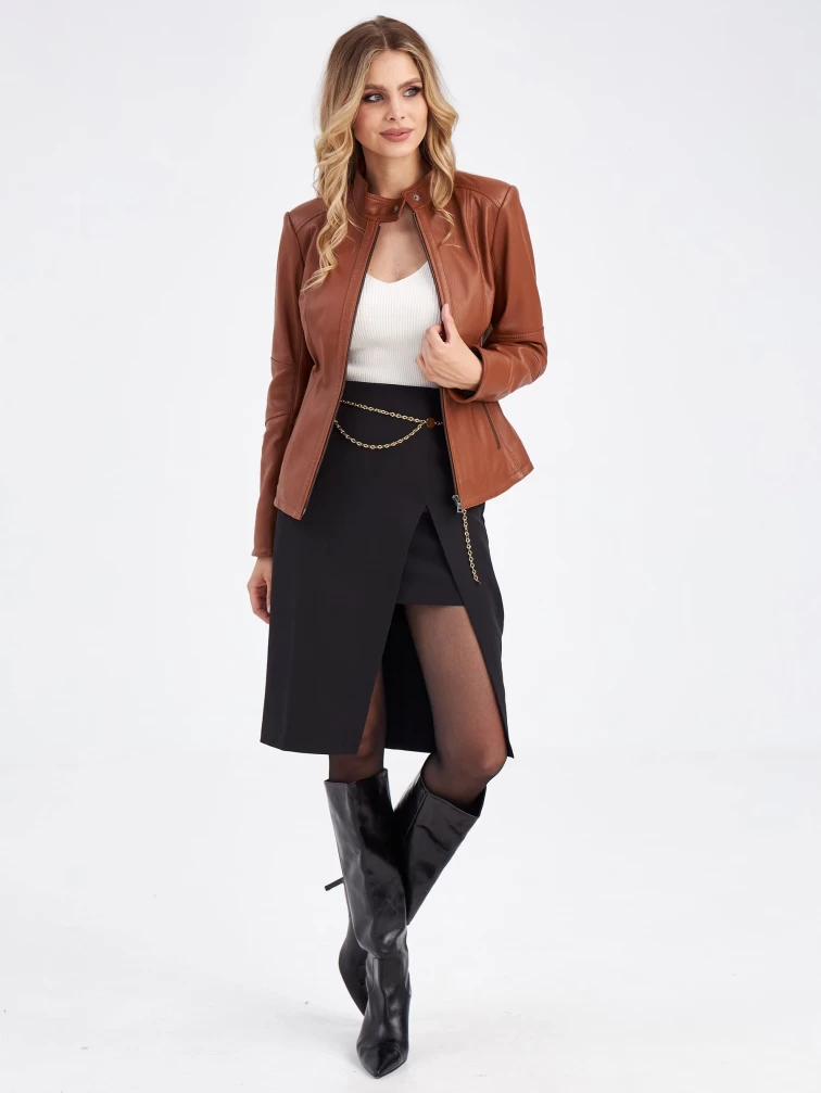 Кожаная женская куртка премиум класса 3044, виски, размер 48, артикул 23290-3