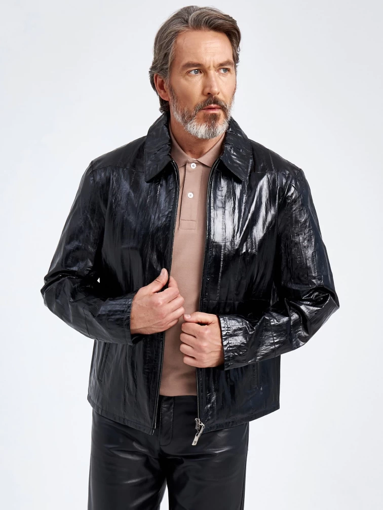 Мужская кожаная куртка из кожи морского угря 4433, черная, размер 48, артикул 40700-5