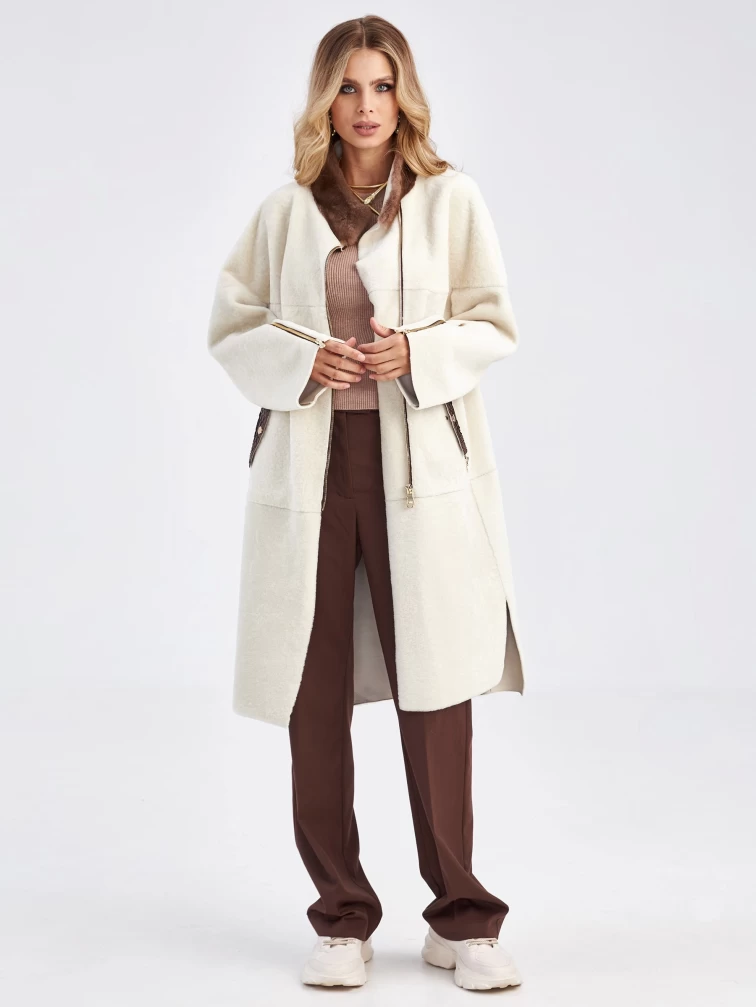 Женская молодежная дубленка с воротником из меха норки премиум класса 2022, белая, размер 48, артикул 63030-5