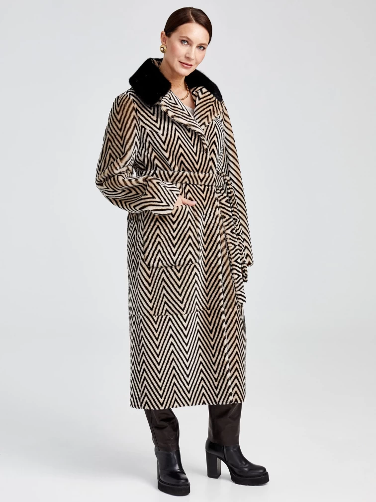 Двусторонняя женская дубленка с воротником из меха норки премиум класса 2003, бежевая, размер 48, артикул 62340-3