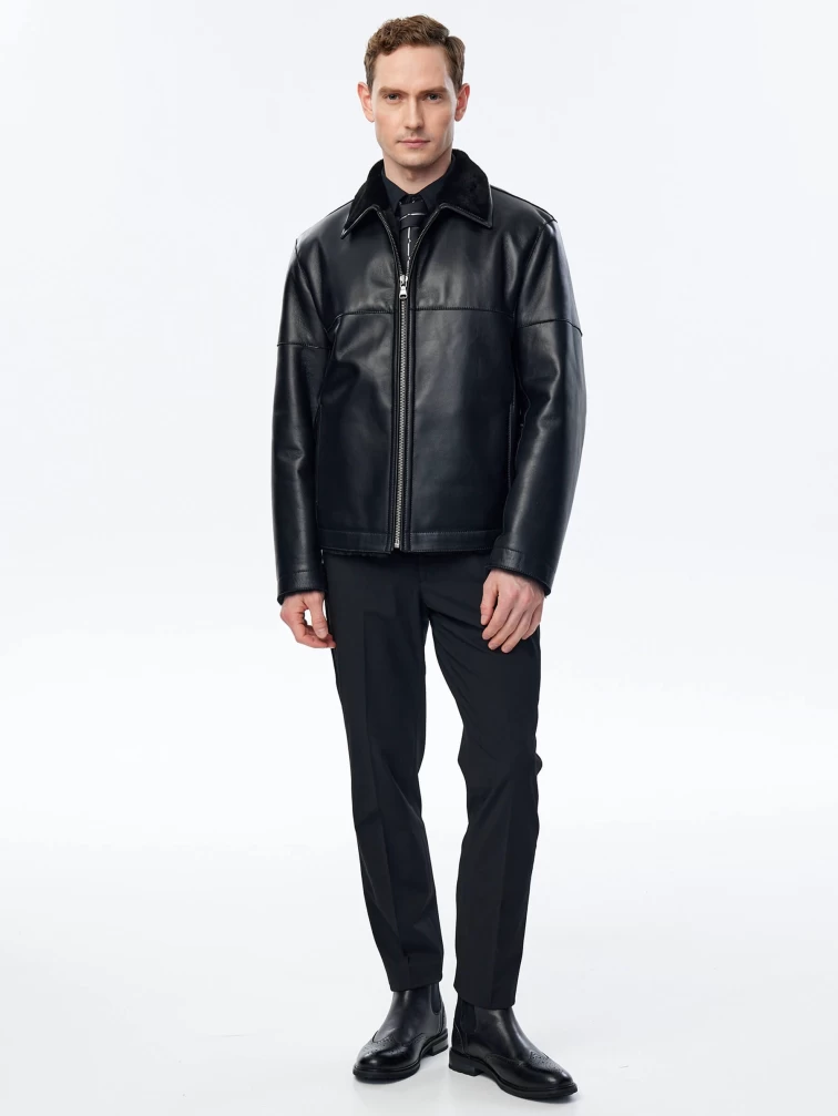 Короткая мужская дубленка премиум класса 140(пр), черная, размер 52, артикул 71421-4