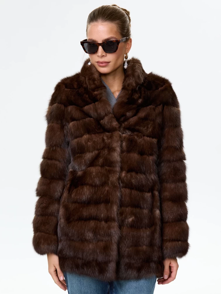 Женская соболиная шуба Роза(с), темно-коричневая, размер 44, артикул 34120-4