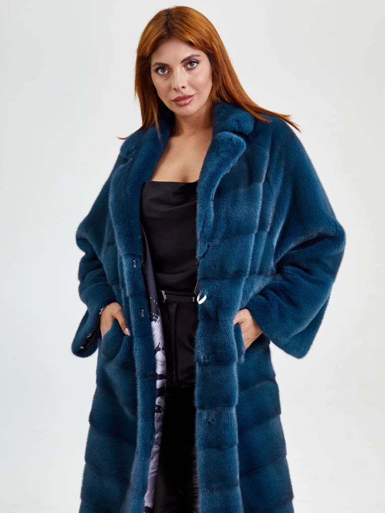 Пальто из меха норки женское 18А182(ав), синее, размер 44, артикул 33070-5