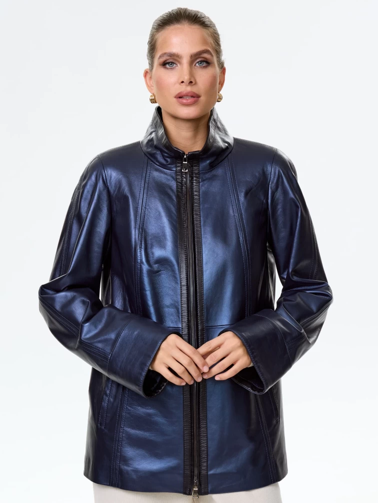 Женская кожаная куртка 375ш, синяя, размер 62, артикул 90710-0