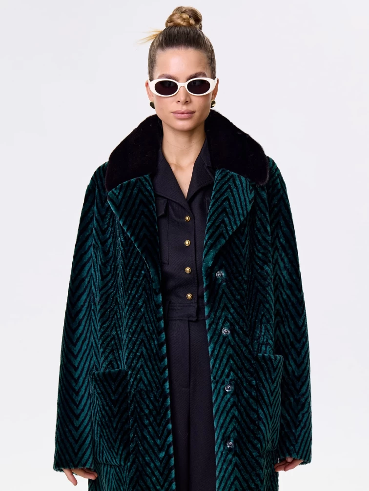 Двусторонняя женская дубленка с воротником из меха норки премиум класса 2003, зеленая, размер 46, артикул 62471-0