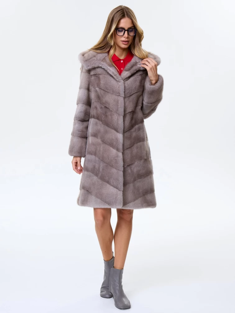 Полупальто с капюшоном из меха норки для женщин Галя(к), серо-голубое, размер 44, артикул 34100-4