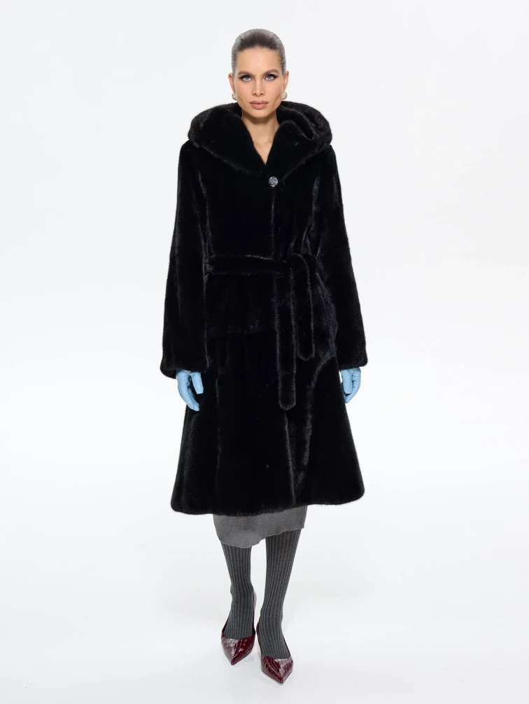 Длинная женская норковая шуба MANZARI М069, черная, размер 40, артикул 34250-1