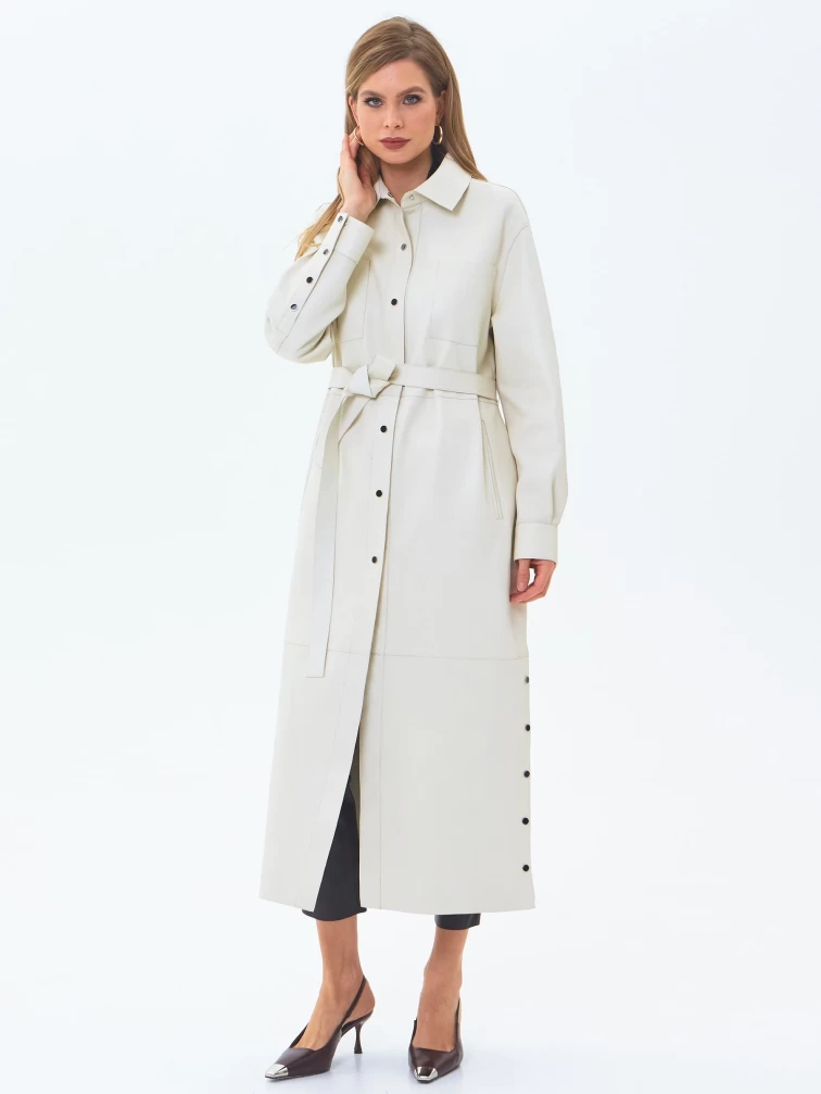 Плащ женский кожаный премиум класса 3091, белый, размер 44, артикул 24410-0