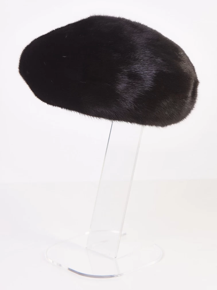 Головной убор (берет) из меха норки женский М-105, черный, размер 58, артикул 51380-1