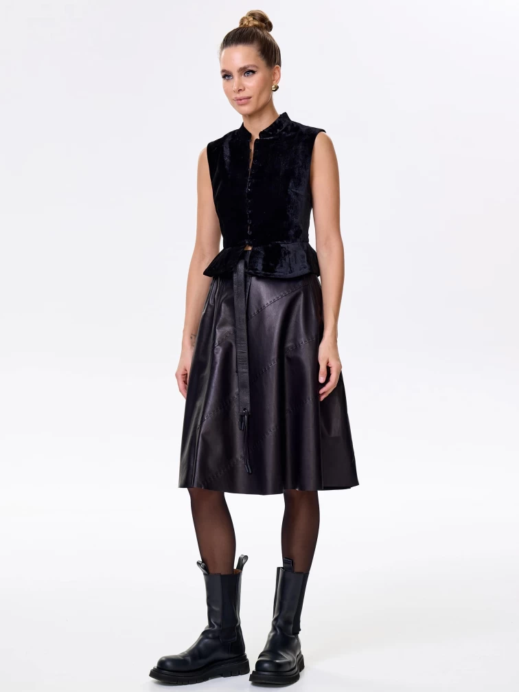 Кожаная расклешенная юбка из натуральной кожи 01рс, черная, размер 44, артикул 85460-6