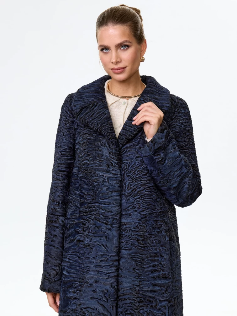 Длинное пальто из меха каракульчи для женщин премиум класса Лола(ав), синее, размер 48, артикул 33970-0