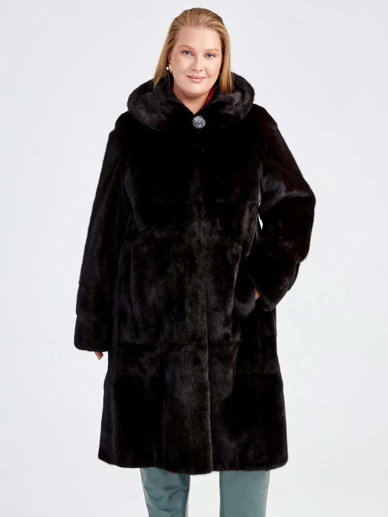 Зимний комплект женский: Шуба из меха норки Мишель(к) + Брюки 03, черный/оливковый, р. 52, арт. 111384-5