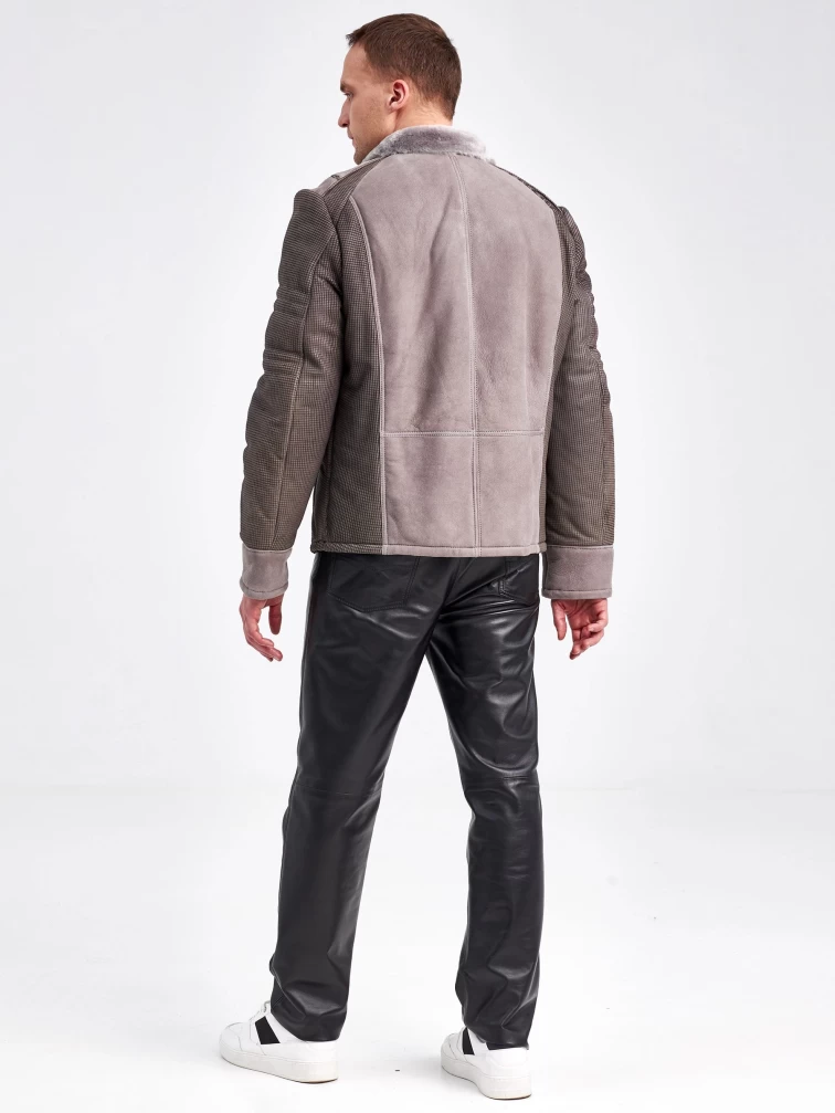 Комбинированная короткая мужская дубленка 40072, серая, короткая, размер 50, артикул 71240-2