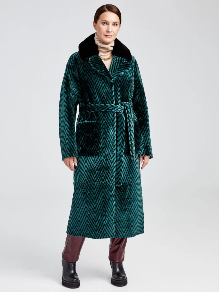 Зимний комплект женский: Дубленка 2003 + Брюки 02, зеленый/бордовый, р. 46, арт. 111246-0