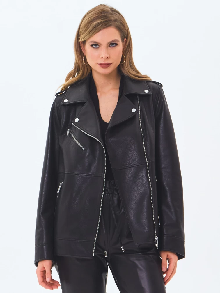 Кожаная женская куртка косуха премиум класса 3079, черная, размер 50, артикул 24650-3