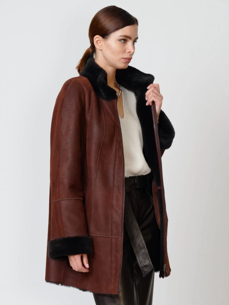 Женская дубленка на молнии с воротником стойкой 267, виски, размер 44, артикул 61822-5