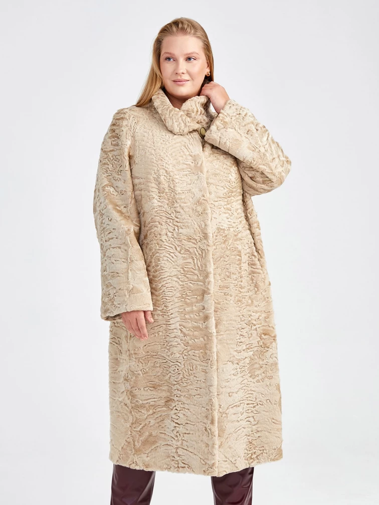 Шуба из меха каракуля женская Надежда(с), жемчужная, размер 56, артикул 22730-0