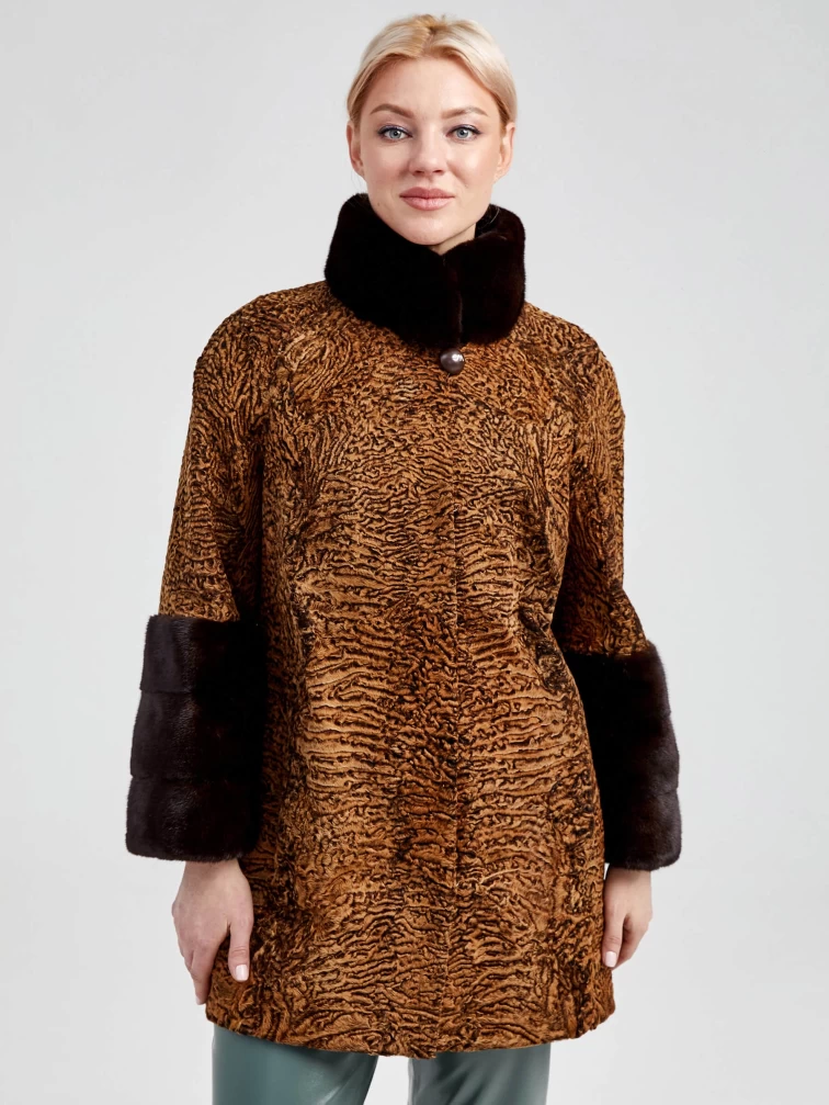 Короткая женская шуба из меха каракуля с отделкой норкой 17101к(сн), намибия, размер 44, артикул 22810-4