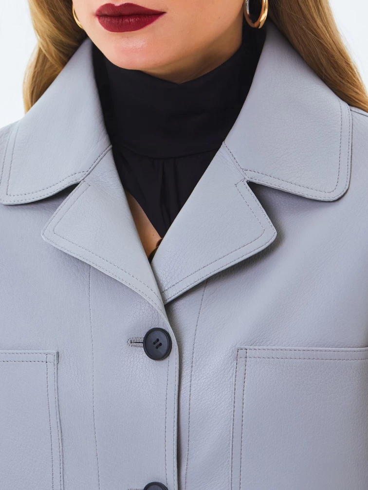 Серый женский кожаный пиджак премиум класса 3092, размер 46, артикул 24590-5