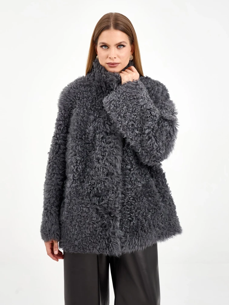 Короткая женская дубленка из тиградо 2072, серая, размер 44, артикул 65050-5