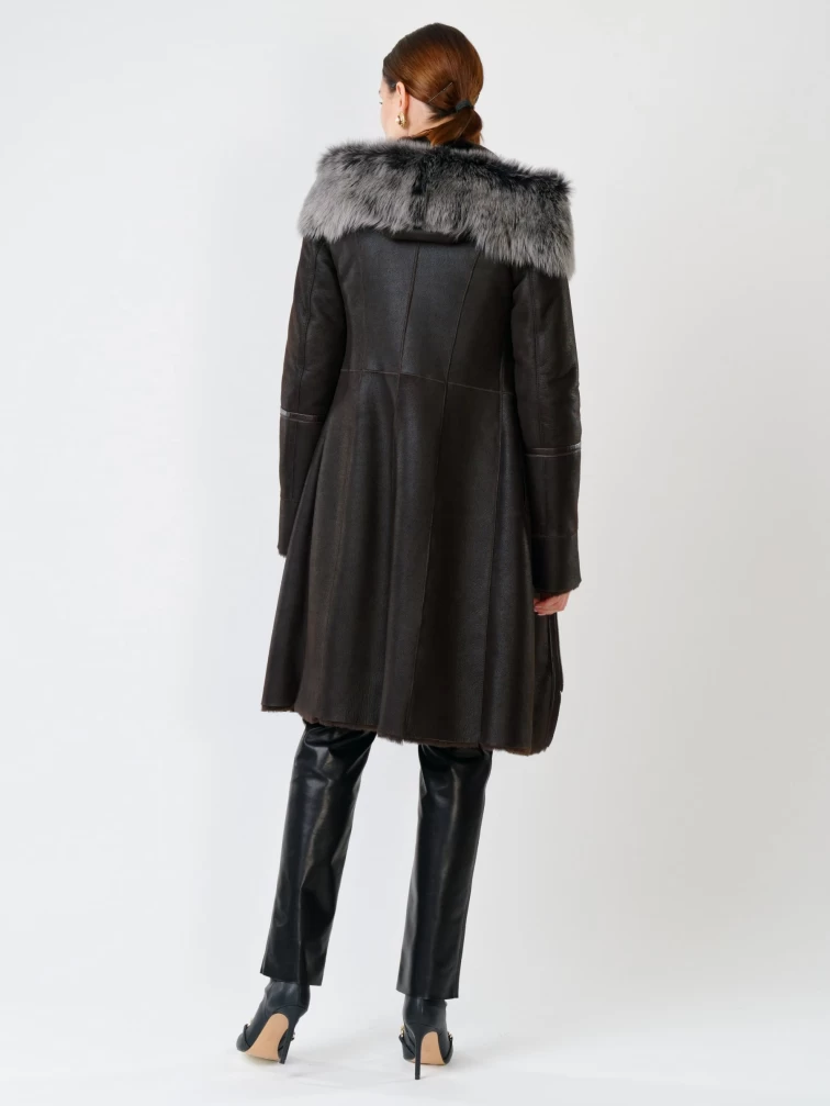 Женская дубленка с капюшоном из тосканы на молнии 265, коричневая, размер 42, артикул 61762-5