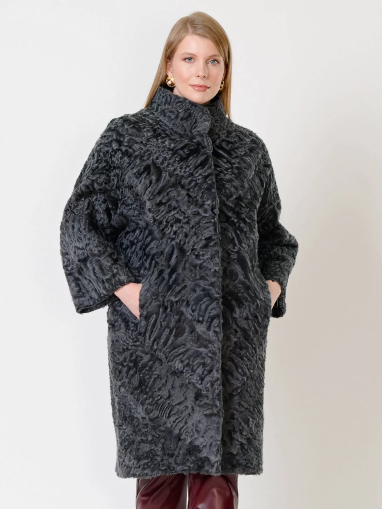 Шуба из меха каракуля женская 17106д, серая, размер 52, артикул 22690-1