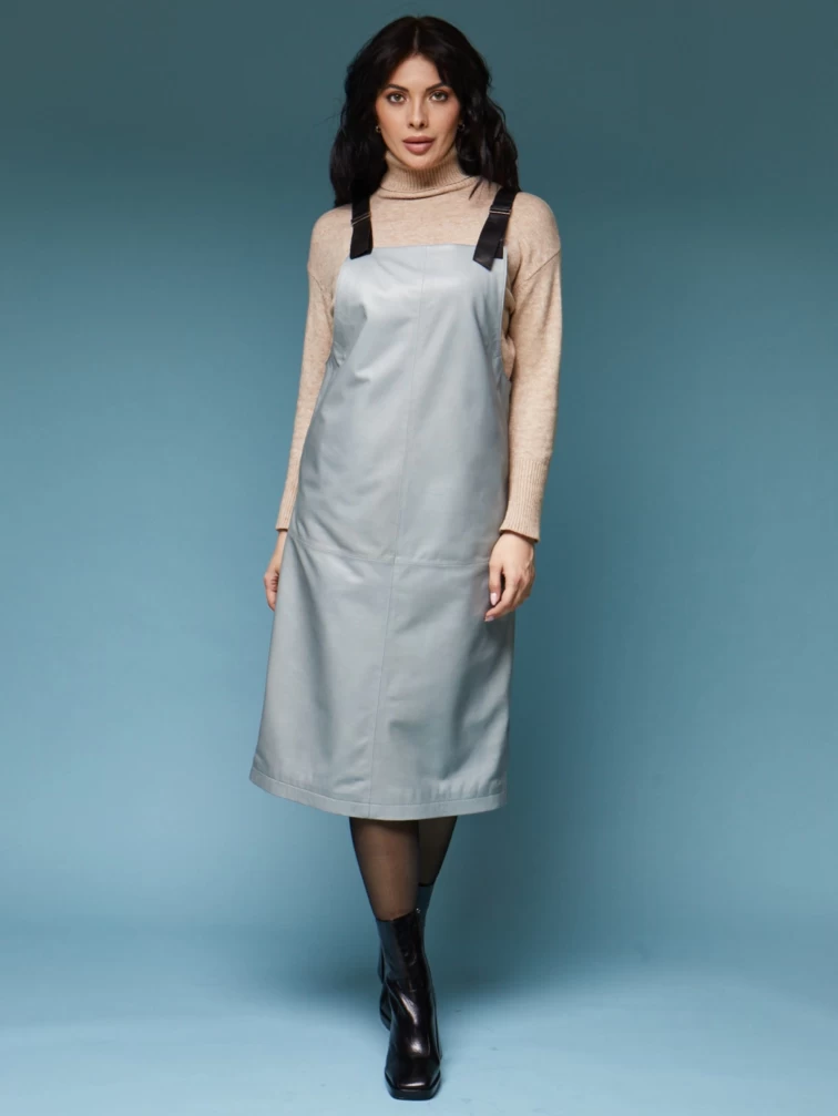 Длинный кожаный сарафан 01_1, серо-голубой, размер 46, артикул 85170-4